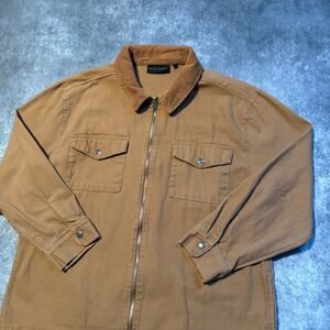 NO BOUNDARIES Mens Tan Corduroy Collar‎ Zip Up Workwear Jacket XL